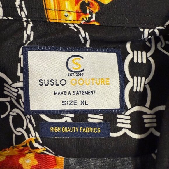 Suslo Couture Button Up Shirt Men’s XL All Over Print Crown Print Royalty - Picture 4 of 10